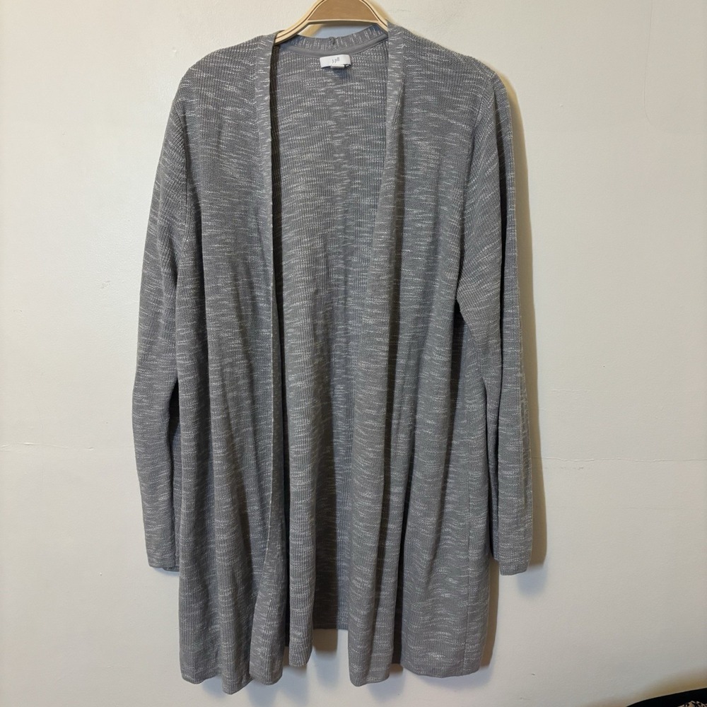 J. Jill Cardigan Sweater Gray Open Front‎ 2X Cotton Linen Blend Heathered